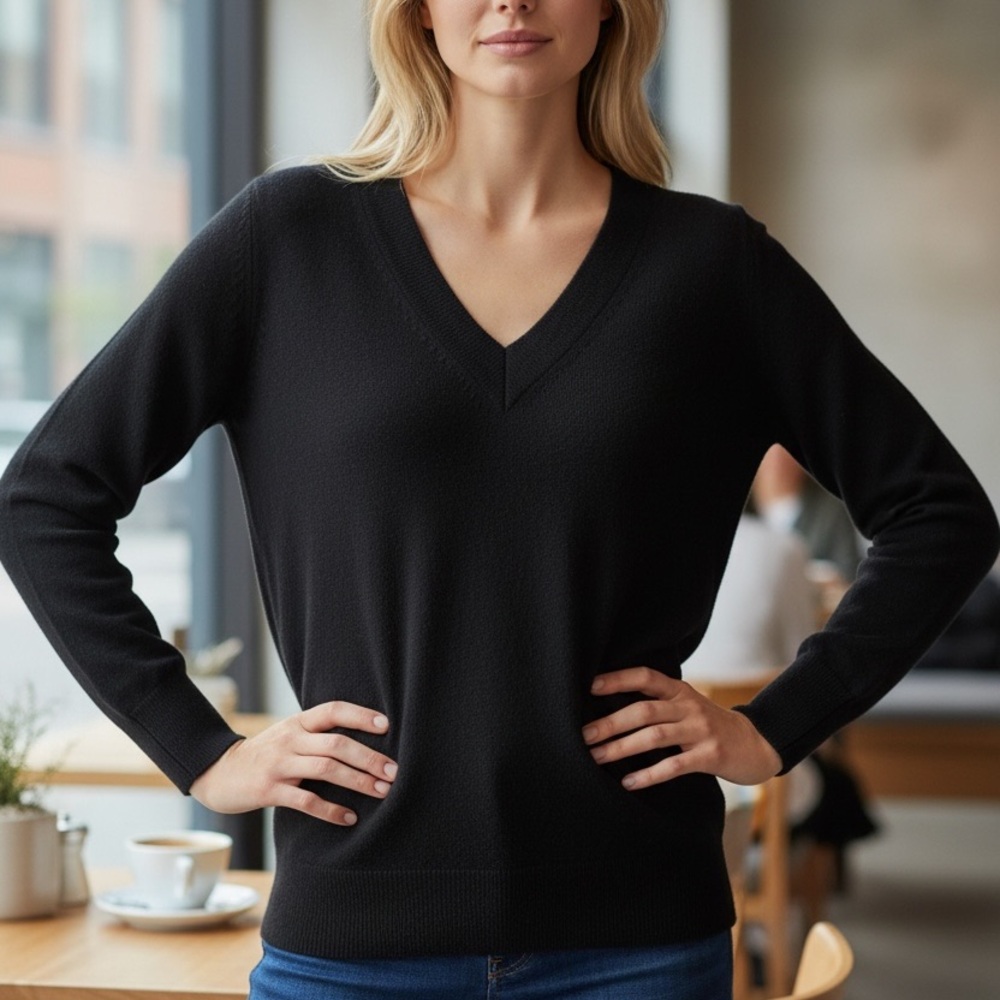 Theory 100% cashmere Elegant Black V-Neck Sweater